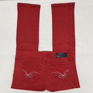 Y2K Punk Scene SWS red low rise skinny jeans embroidered pockets size 3